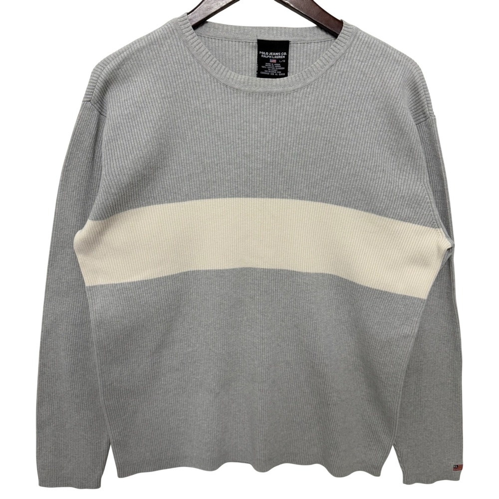Vintage‎ Japan Polo Jeans Co Ralph Lauren Sweater Mens L Grey Ribbed Knit Stripe